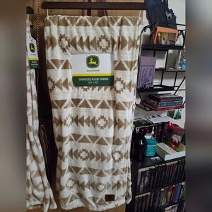 John Deere Cream and Tan Plush Throw 60x70